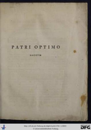 Patri Optimo Sacrum.