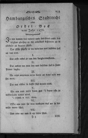 Hamburgisches Stadtrecht oder Ordel-Bock vom Jahr 1276.