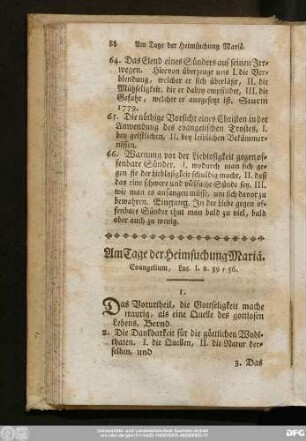 Am Tage der Heimsuchung Mariä. Evangelium, Luc. 1. v. 39 - 56.