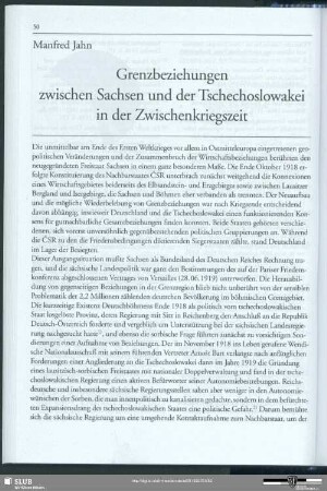 Grenzbeziehungen zwischen Sachsen und der Tschechoslowakei in der Zwischenkriegszeit