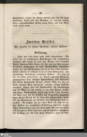 Zweiter Artikel. Wir glauben an Jesum Christum, unseren Heiland