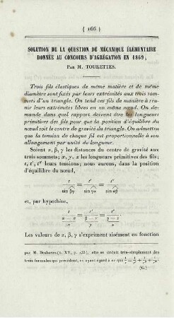 Solution de la question de mécanique élémentaire donnée au concours d'agrégation en 1869.