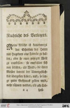Nachricht des Verlegers