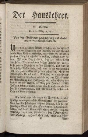 10. Woche, d. 11. März 1775