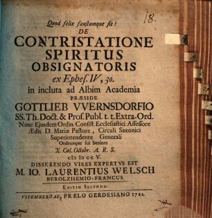 De contristatione spiritus obsignatoris, ex Ephes. IV, 30 disp.