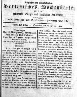 Sechzigstes Stueck, Sonnabend, den 24. Februar 1810.