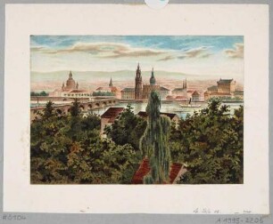 Stadtansicht von Dresden, Blick von Norden über die Elbe auf Altstadt und Augustusbrücke