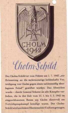 Cholm-Schild - Sonderabzeichen für die Teilnehmer an der Schlacht um Cholm