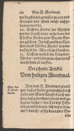 Der zehende Artickel. Vom heiligen Abendmal.