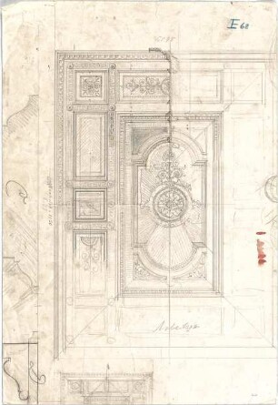 Thiersch, August ; Gebäude, Nebengebäude, Innenausstattung - unbestimmbare Einzelblätter - Innenausstattung (Teilansicht, Schnitt)