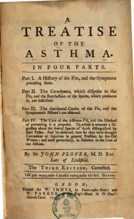 A treatise of the Asthma : in four parts