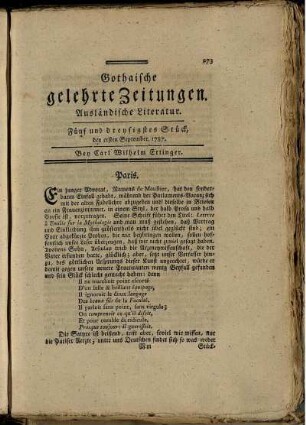 Fünf und dreysigstes Stück, den ersten September, 1787.