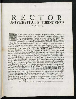 Rector Universitatis Tubingensis Lect. Sal.