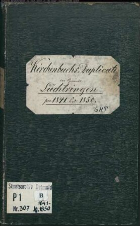 Kirchenbuchduplikat der katholischen Gemeinde Lüchtringen, Kreis Höxter (GHT 1841-1850). (Gemeinde: Katholische Gemeinde Lüchtringen)