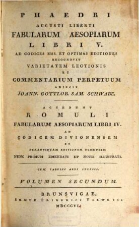 Fabularum Aesoparum libri V, Tom. 2