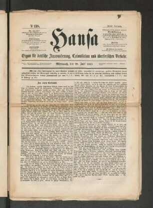 No. 138. Mittwoch, den 29. Juni 1853.