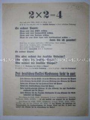 Propagandaflugblatt der NSDAP zur Reichstagswahl im November 1932 mit Polemik gegen die Papen-Regierung