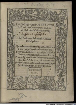 De poetica et Carminis ratione liber ad M. Vad. fratrem