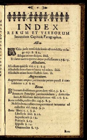 Index Rerum Et Verborum Secundum Capita & Paragraphos.