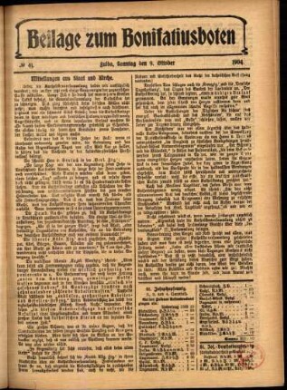 Zweite Ausgabe vom Sonntag, den 09. Oktober 1904.