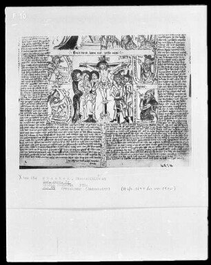 Biblia Pauperum — Typologische Bildseite mit Kreuzigung, Folio 14recto