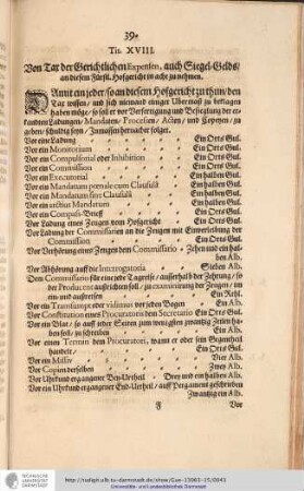 Tit. XVIII. Von Tar der Gerichtlichen Expensen, auch Siegel-Gelds/ ...