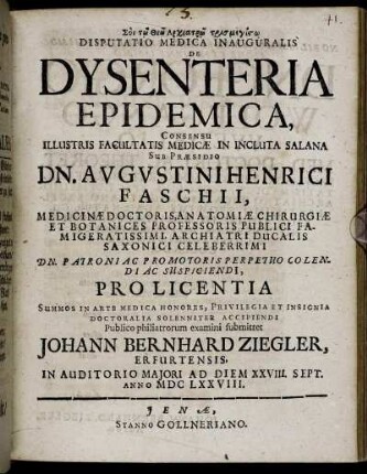 Disputatio Medica Inauguralis De Dysenteria Epidemica