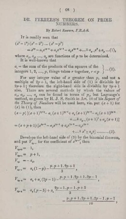 Dr. Ferrers's theorem on prime numbers.