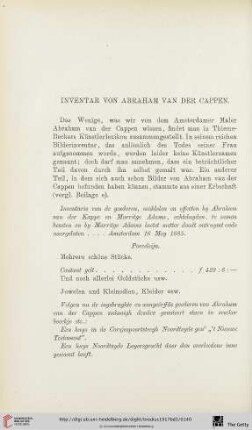 Inventar von Abraham van der Cappen
