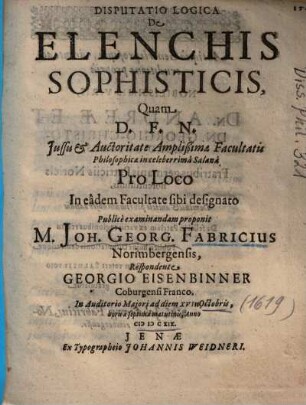 Disputatio Logica De Elenchis Sophisticis