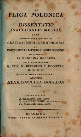 De plica Polonica : Diss. inaug. med.
