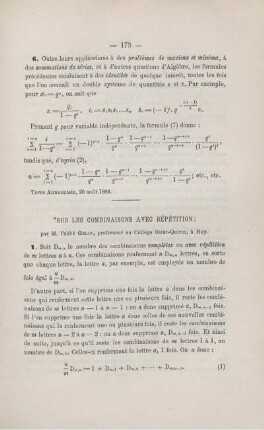SUR LES COMBINAISONS A VEC RÉPÉTITION.