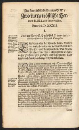 Zwo kurtze tröstliche Sermon D. M. L. ...