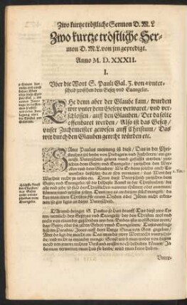 Zwo kurtze tröstliche Sermon D. M. L. ...