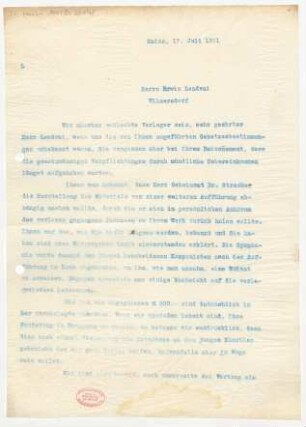 Brief an Erwin Lendvai : 17.07.1911