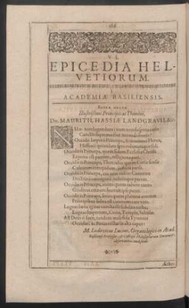 VI. Epicedia Helvetiorum.