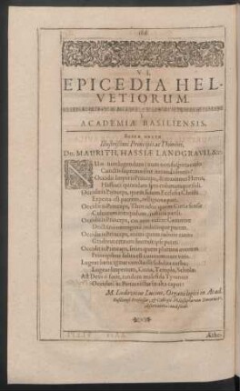 VI. Epicedia Helvetiorum.