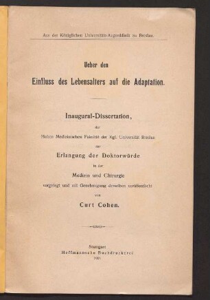 Ueber den Einfluss des Lebensalters auf die Adaptation