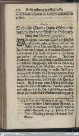 XVIII. Das alte Stam[m]-Hauß Schwartzburg, welches denen Fürsten zu Schwartzburg den Nahmen gegeben