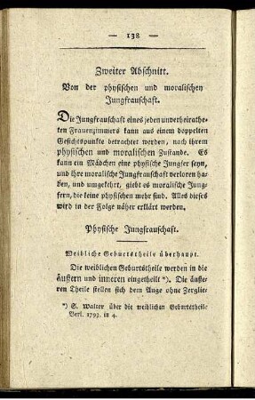 Zweiter Abschnitt. Von der physischen moralischen Jungfrauschaft.