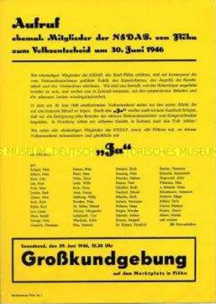 Aufruf ehemaliger NSDAP-Mitglieder zum Volksentscheid über die Enteignung der Betriebe von Nazi- und Kriegsverbrechern