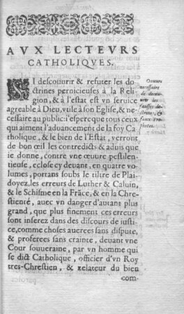 Aux Lecteurs Catholiques.