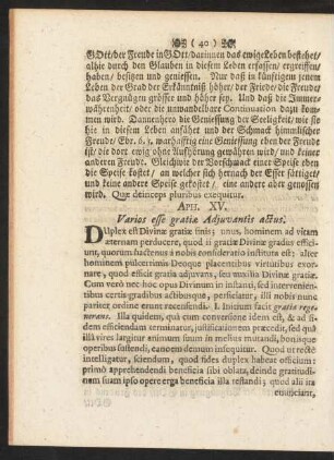 Aph. XV. Varios esse gratiae Adjuvantis actus