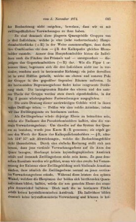 Über merkwürdige Verwachsungen von Quarzkrystallen auf Kalkspath von Schneeberg in Sachsen : 5. Novemb. 1874, Gesammtsitzung der Akademie