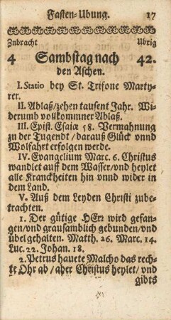 Sambstag nach den Aschen