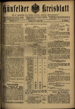 Ausgabe vom Dienstag, den 22. April 1919.