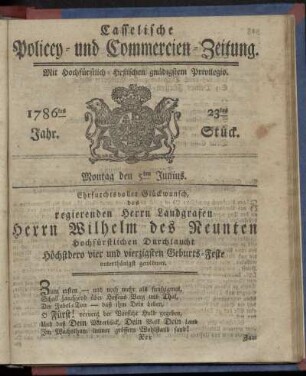 23tes Stueck, Montag den 5ten Junius. 1786