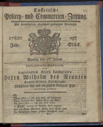 23tes Stueck, Montag den 5ten Junius. 1786