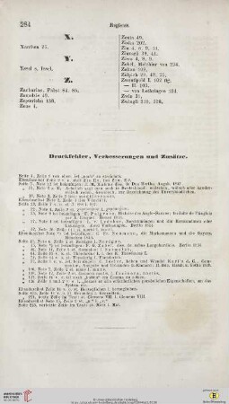 Druckfehler, Verbesserungen und Zusätze