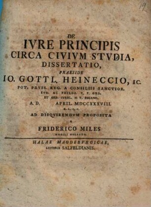 De Ivre Principis Circa Civivm Stvdia, Dissertatio